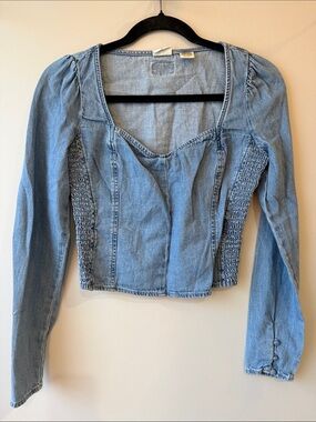 Levi's Light Blue Denim Long-Sleeve Cropped Top Y2K coastal cowgirl XS